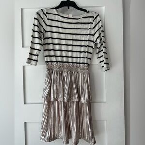 Silver Tiered Pleated Cocktail Dress